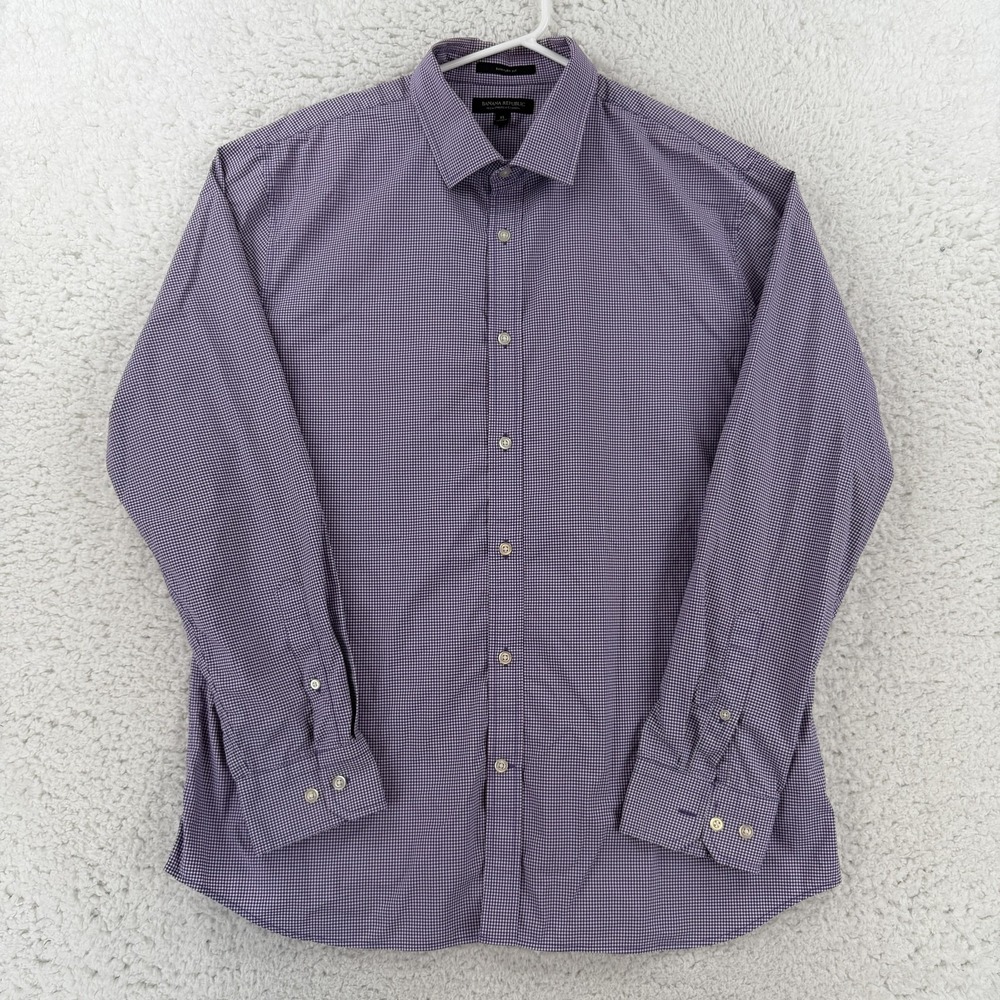 Banana Republic Shirt Mens XL Purple Gingham Slim Flex Fit Tech Stretch Dress